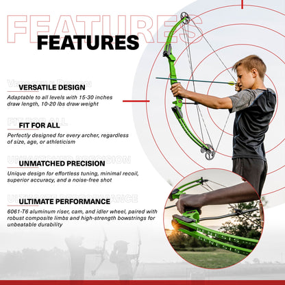 Genesis Original Archery Compound Bow and Arrow Set, Draw Hand-Left, Green