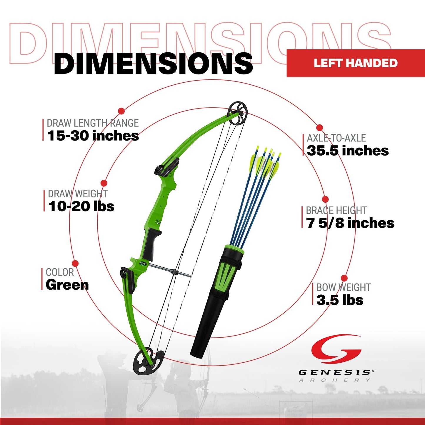 Genesis Original Archery Compound Bow and Arrow Set, Draw Hand-Left, Green