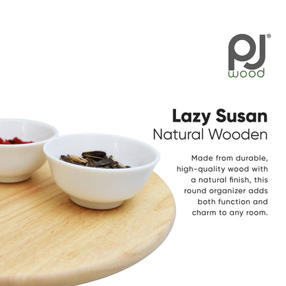 PJ Wood Round Natural Wooden Lazy Susan Organizer Kitchen Cabinet Turntable Tray