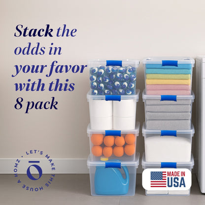 Homz 31 Quart Heavy Duty Modular Stackable Storage Containers, Clear, 8 Pack