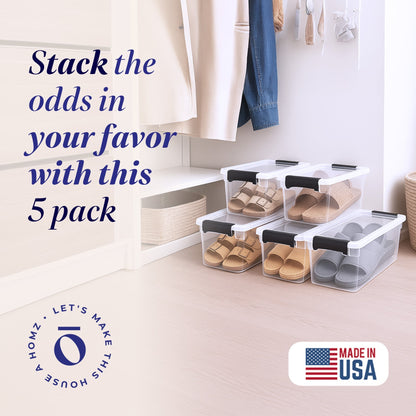 Homz 7.5 Qt Clear Storage Organizing Container Bin with Latching Lids, (5 Pack)