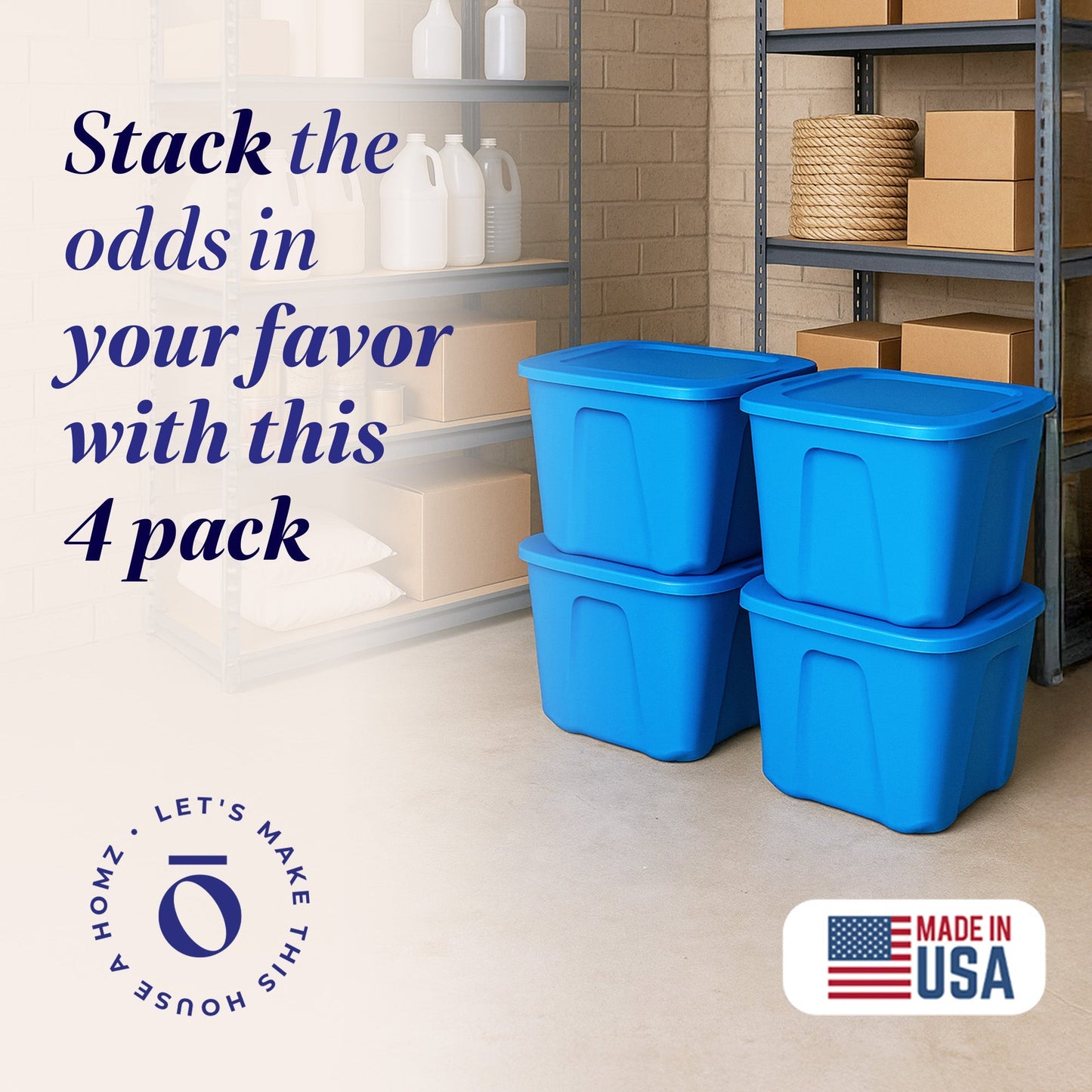 HOMZ 10 Gallon Heavy Duty Plastic Storage Container, Capri Blue (4 Pack)