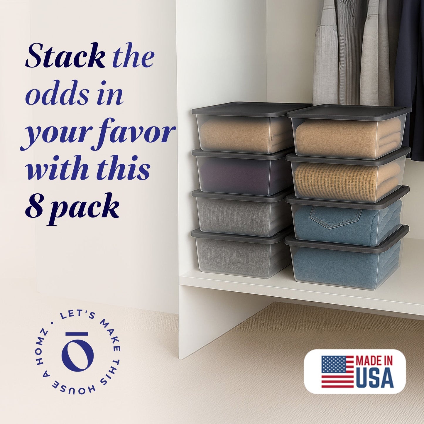 Homz 12 Qt Stackable Plastic Storage Container with Snaplock Lid, Gray (8 Pack)