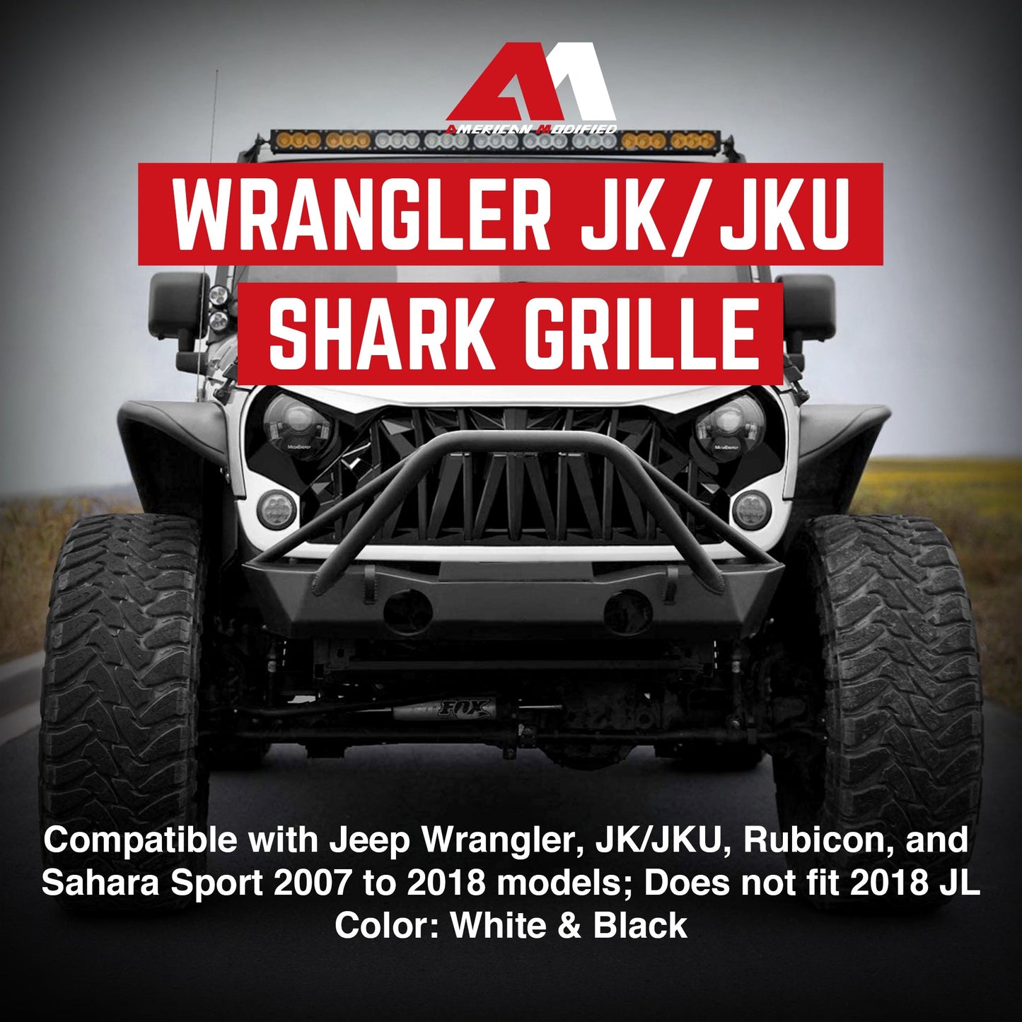 AMERICAN MODIFIED Front Shark Grille for 2007 to 2018 Jeep Models, White & Black - Find Fresh Goods
