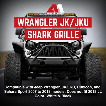 AMERICAN MODIFIED Front Shark Grille for 2007 to 2018 Jeep Models, White & Black - Find Fresh Goods