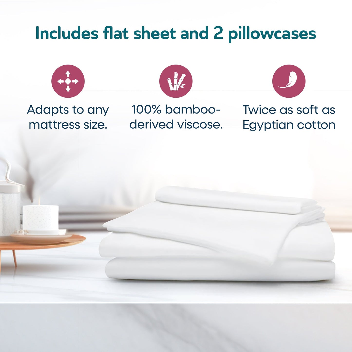 Sleepgram Viscose from Bamboo Full Bed Sheet Set with 2 Pillowcases, White