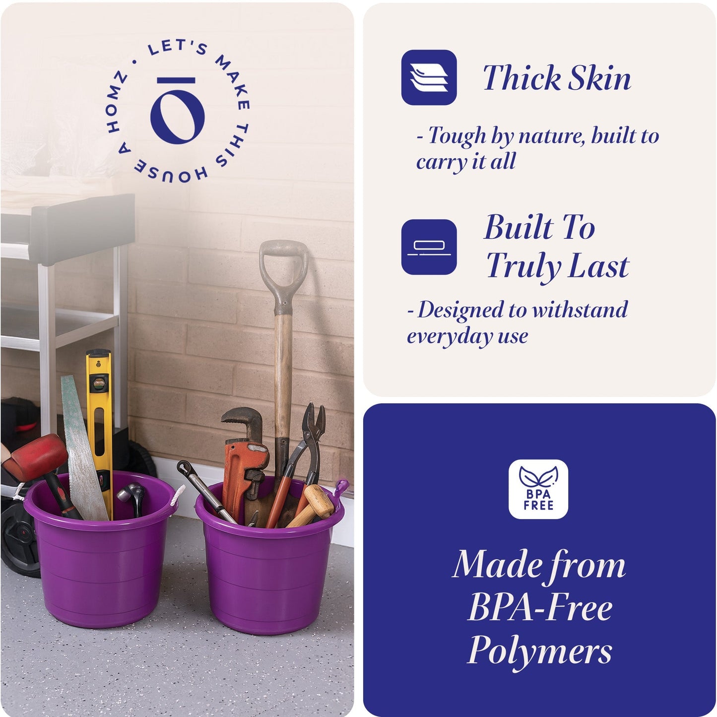 Homz 17 Gallon Indoor Outdoor Storage Bucket w/ Rope Handles, Orchid (4 Pack)