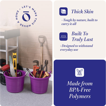 Homz 17 Gallon Indoor Outdoor Storage Bucket w/ Rope Handles, Orchid (4 Pack)