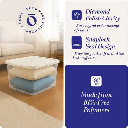 Homz 56 Qt Stackable Plastic Storage Container with Snaplock Lid, Blue (2 Pack)