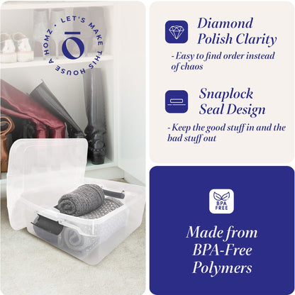 Homz 15.5 Qt Plastic Stackable Home Storage Container w/Lid, Gray Latch (4 Pack)