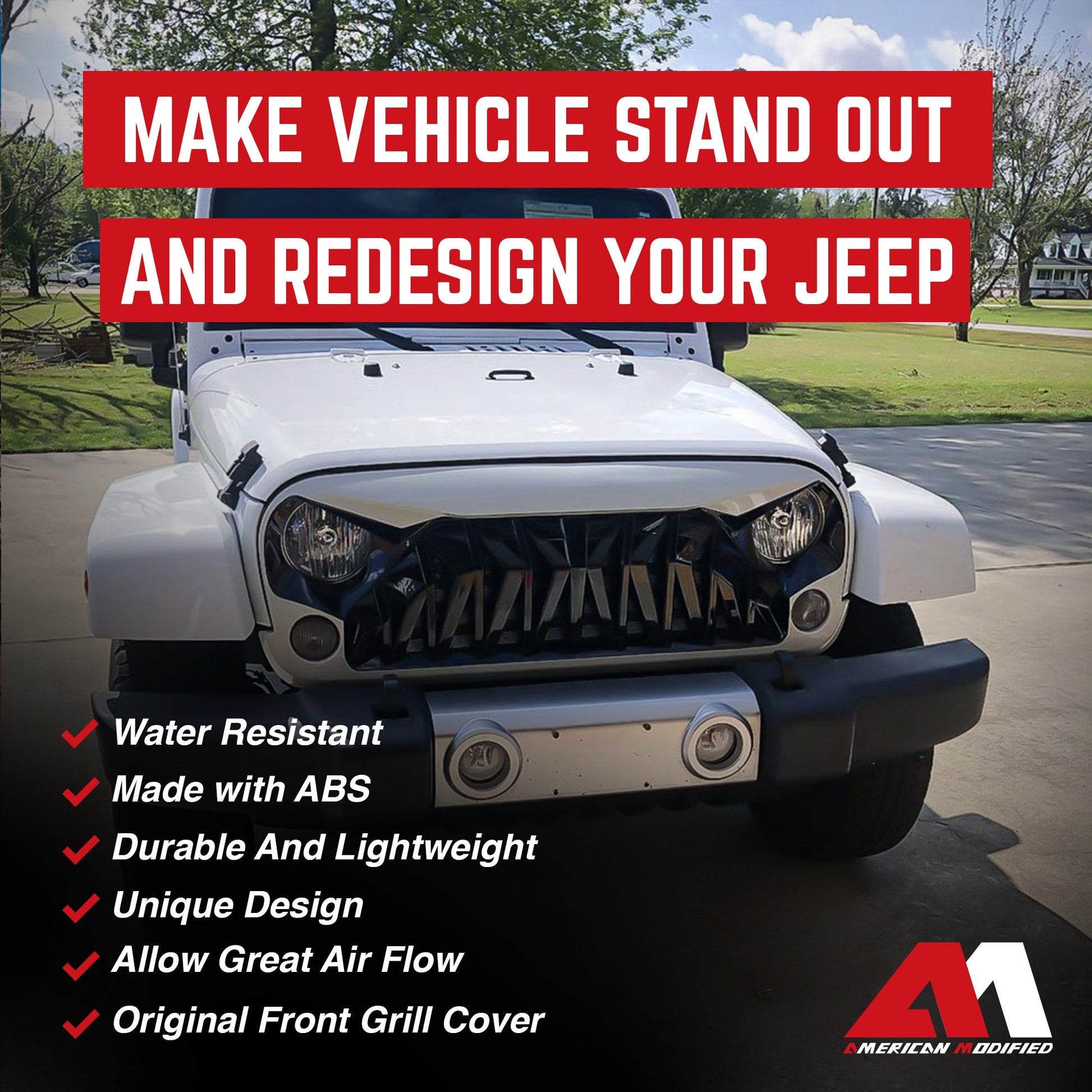 AMERICAN MODIFIED Front Shark Grille for 2007 to 2018 Jeep Models, White & Black - Find Fresh Goods