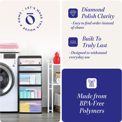 Homz Plastic 5 Drawer Storage Container Tower Closet Organizer, Black, 2 Pack