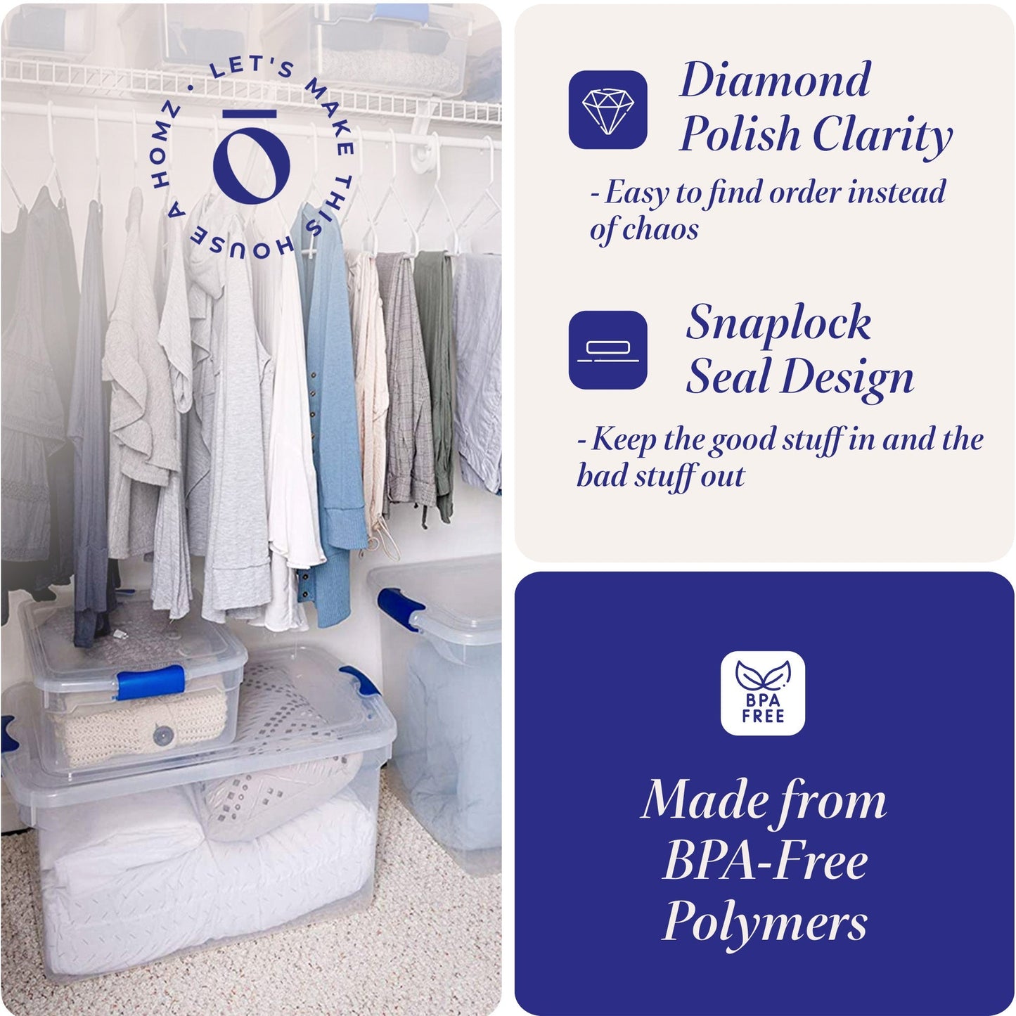 Homz 15.5 Qt Plastic Stackable Storage Container with Secure Lid, Clear (4 Pack)