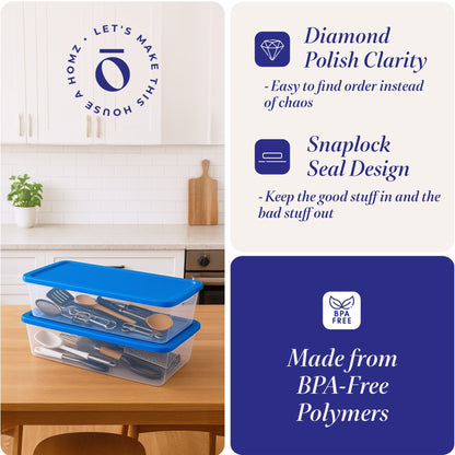 Homz Snaplock 41 Qt Stackable Plastic Storage Container w/ Lid,  2 Pack, Blue