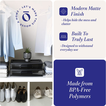 Homz Plastic 2 Drawer Wide Storage Cart, Black Frame with Smoke Drawer, 2 Pack