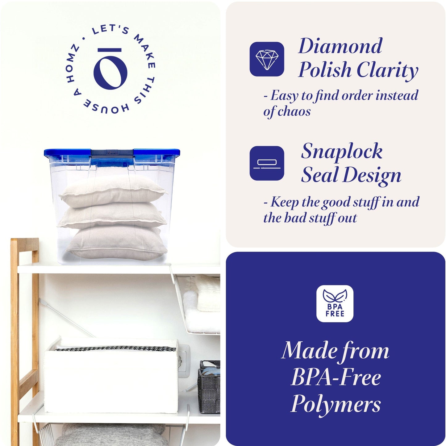 Homz 64 Qt Secure Latch Large Clear Stackable Storage Container w/ Lid (2 Pack)