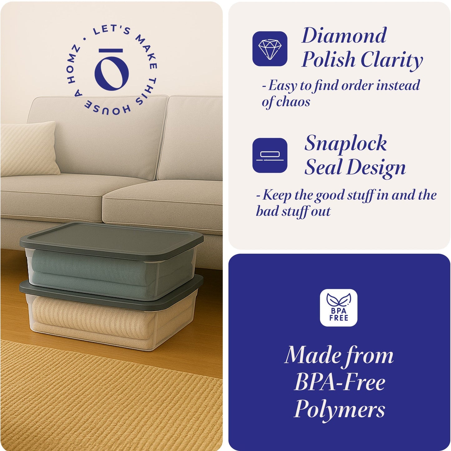 Homz Snaplock 28 Quart Clear Under Bed Storage Container Bin with Lid, (2 Pack)