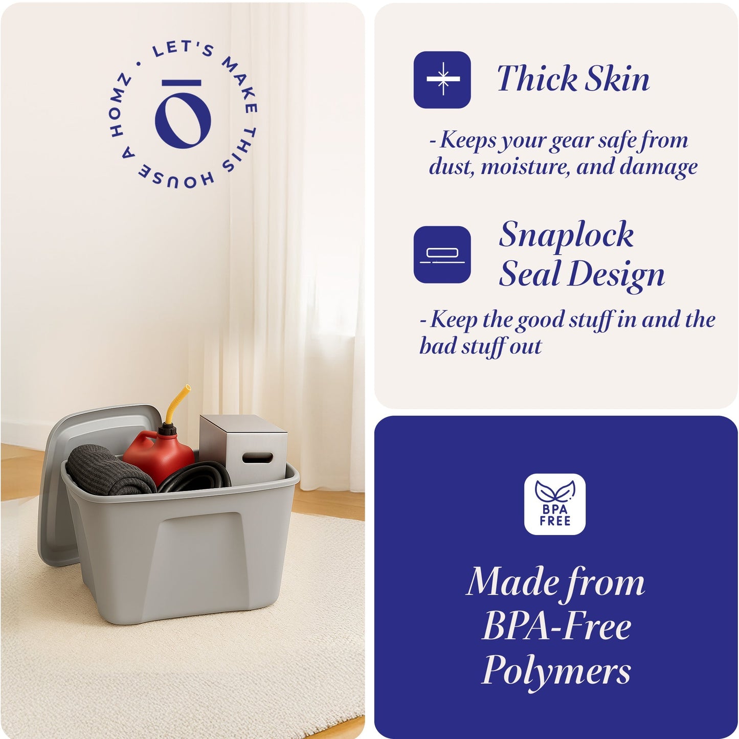 Homz 10 Gallon Heavy Duty Plastic Storage Container, Titanium Silver (8 Pack)