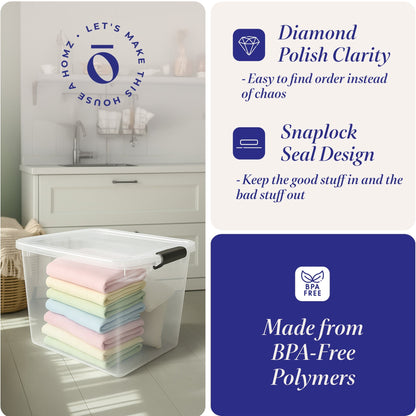 HOMZ 112 Quart Latching Plastic Storage Container, Extra Large, Clear (2 Pack)