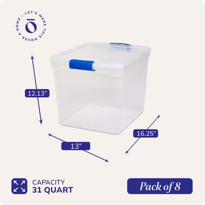 Homz 31 Quart Heavy Duty Modular Stackable Storage Containers, Clear, 8 Pack