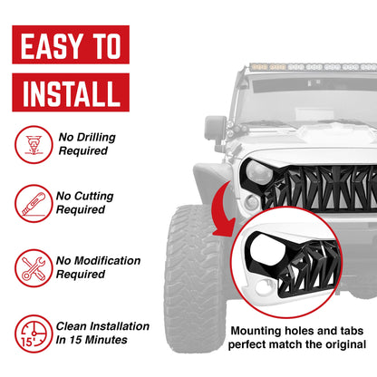 AMERICAN MODIFIED Front Shark Grille for 2007 to 2018 Jeep Models, White & Black - Find Fresh Goods