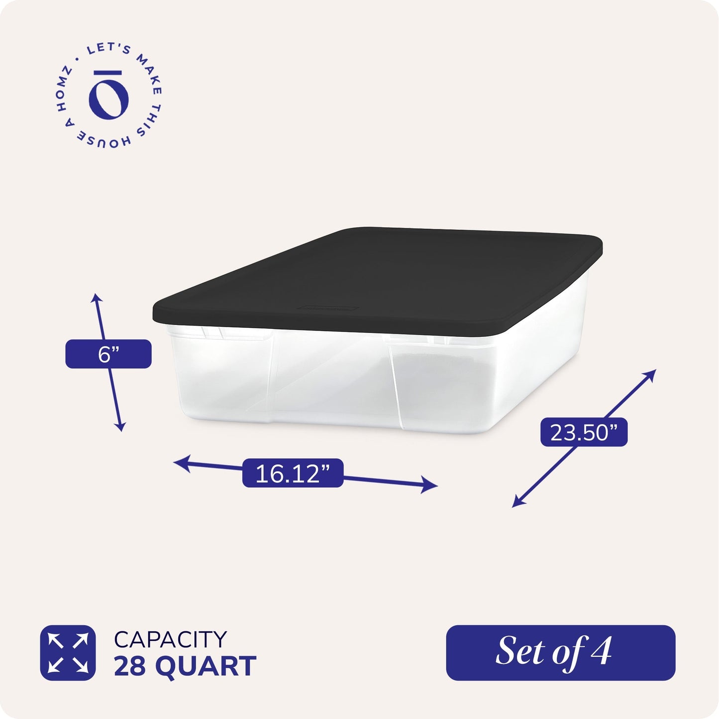 Homz Snaplock 28 Quart Clear Organizer Storage Container Bin with Lid, (4 Pack)