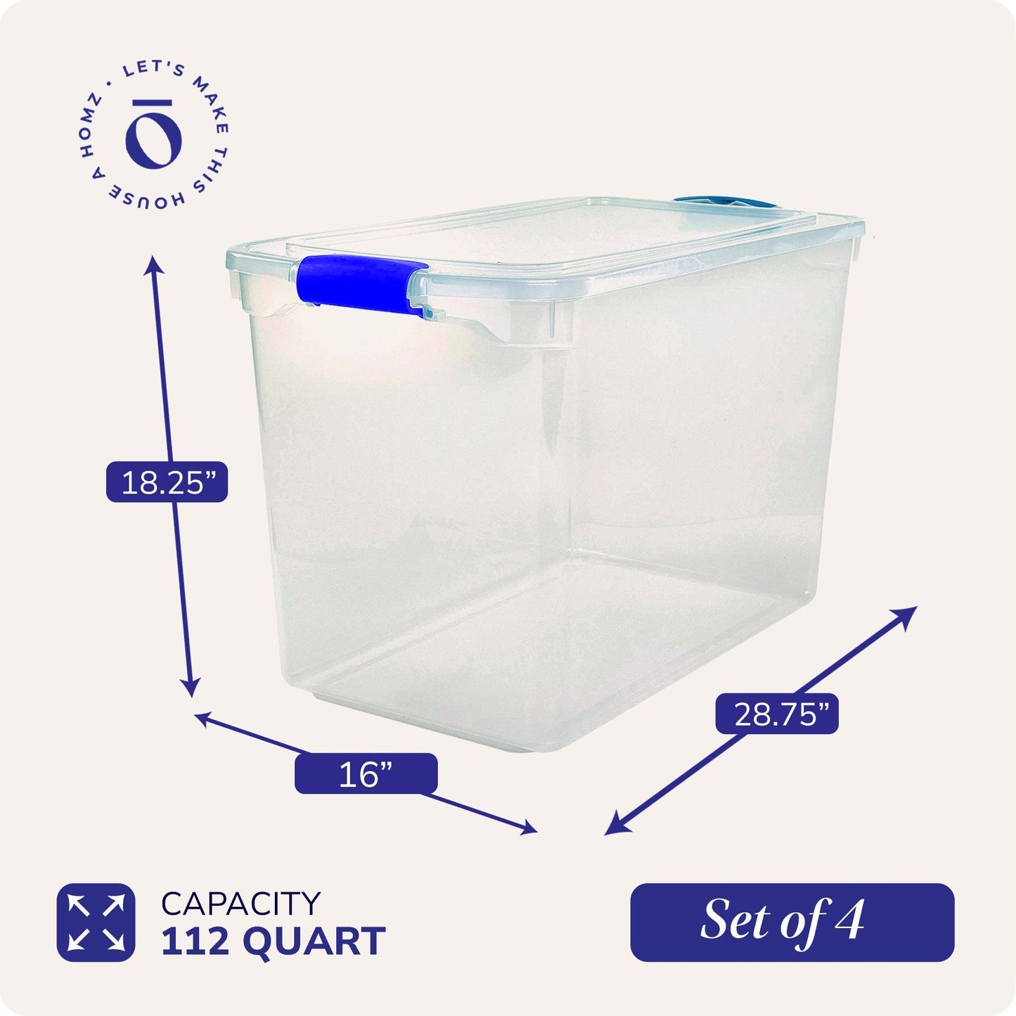 Homz 112 Quart Heavy Duty Modular Stackable Storage Containers, Clear, 4 Pack