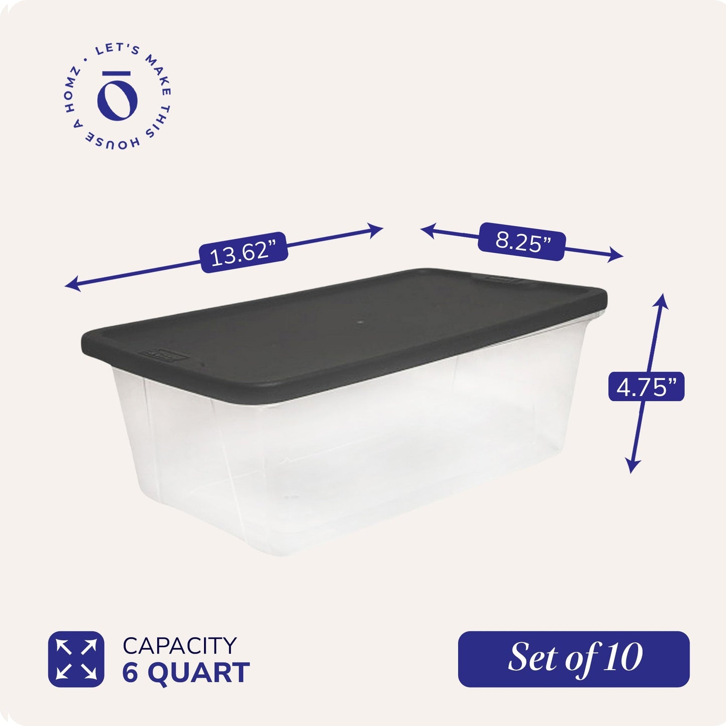 Homz Snaplock 6 Quart Clear Organizer Storage Container Bin with Lid (10 Pack)