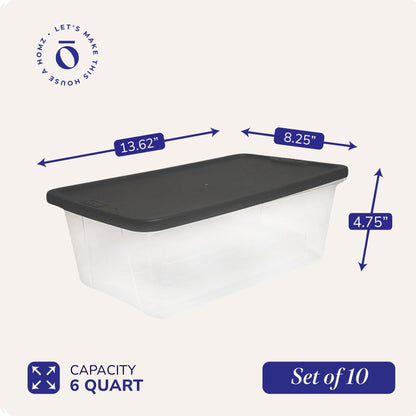 Homz Snaplock 6 Quart Clear Organizer Storage Container Bin with Lid (10 Pack)