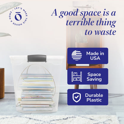 HOMZ 112 Quart Latching Plastic Storage Container, Extra Large, Clear (2 Pack)