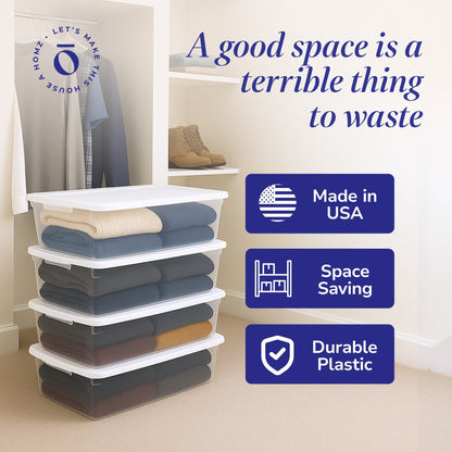 Homz Snaplock 41 Qt Stackable Plastic Storage Container w/Latching Lid (4 Pack)