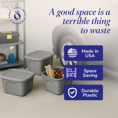 Homz 10 Gallon Heavy Duty Plastic Storage Container, Titanium Silver (4 Pack)