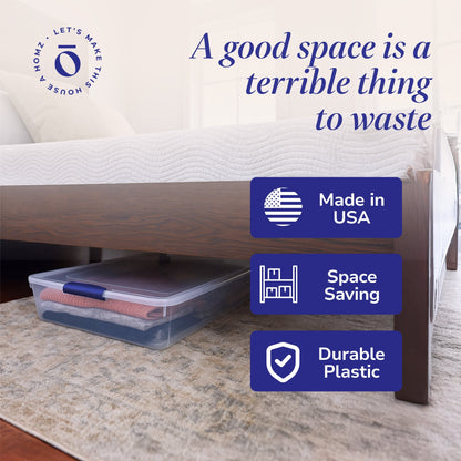 Homz 60 Quart Underbed Secure Latching Clear Plastic Storage Container, (2 Pack)