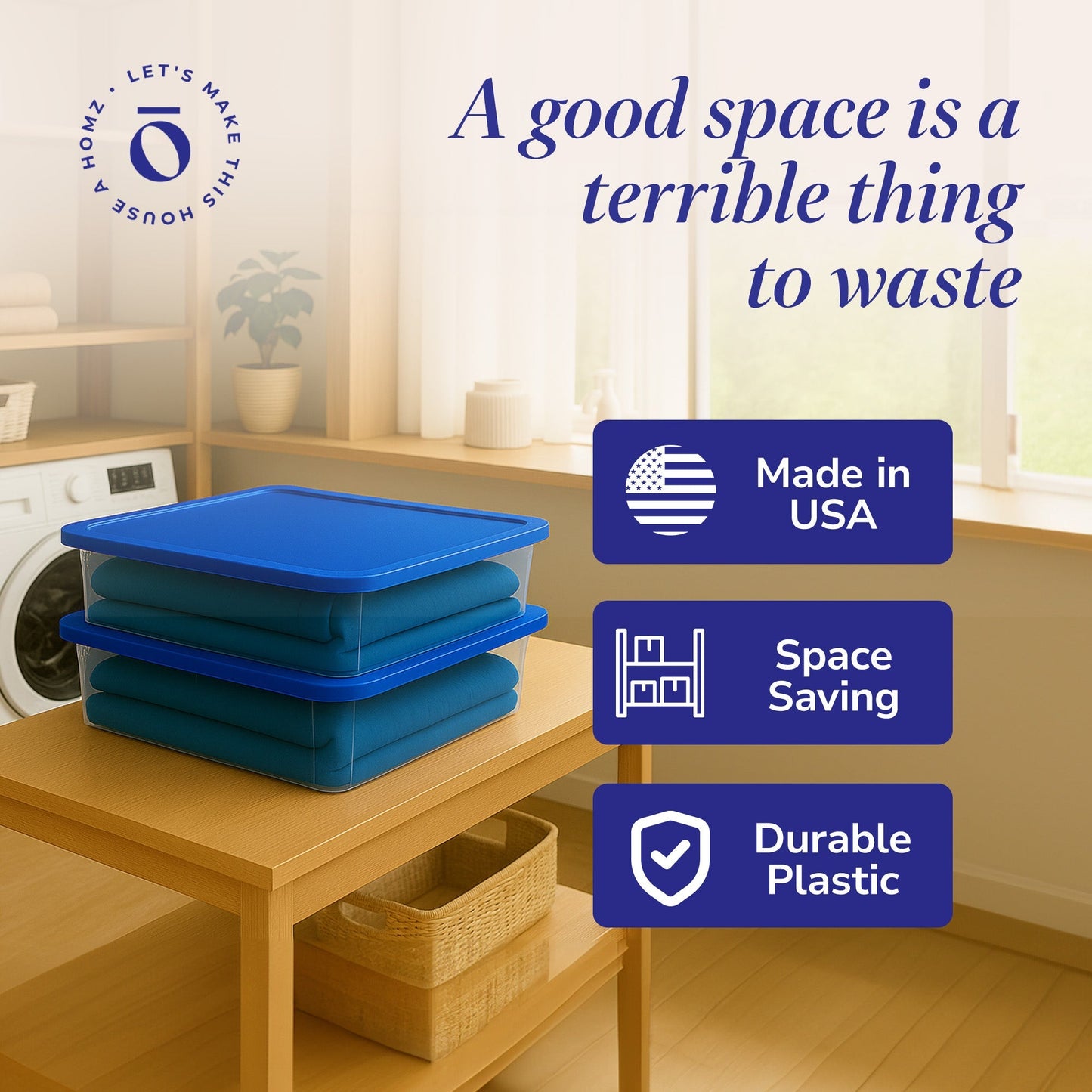 Homz 28 Qt Snaplock Clear Plastic Storage Container Bin with Lid, Blue (2 Pack)