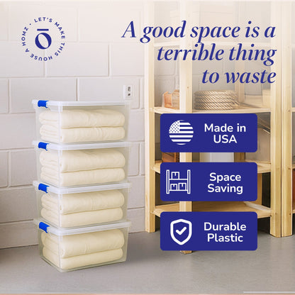 Homz 66-Quart Clear Plastic Stackable Storage Containers w/ Latch Lid, 4 Pack