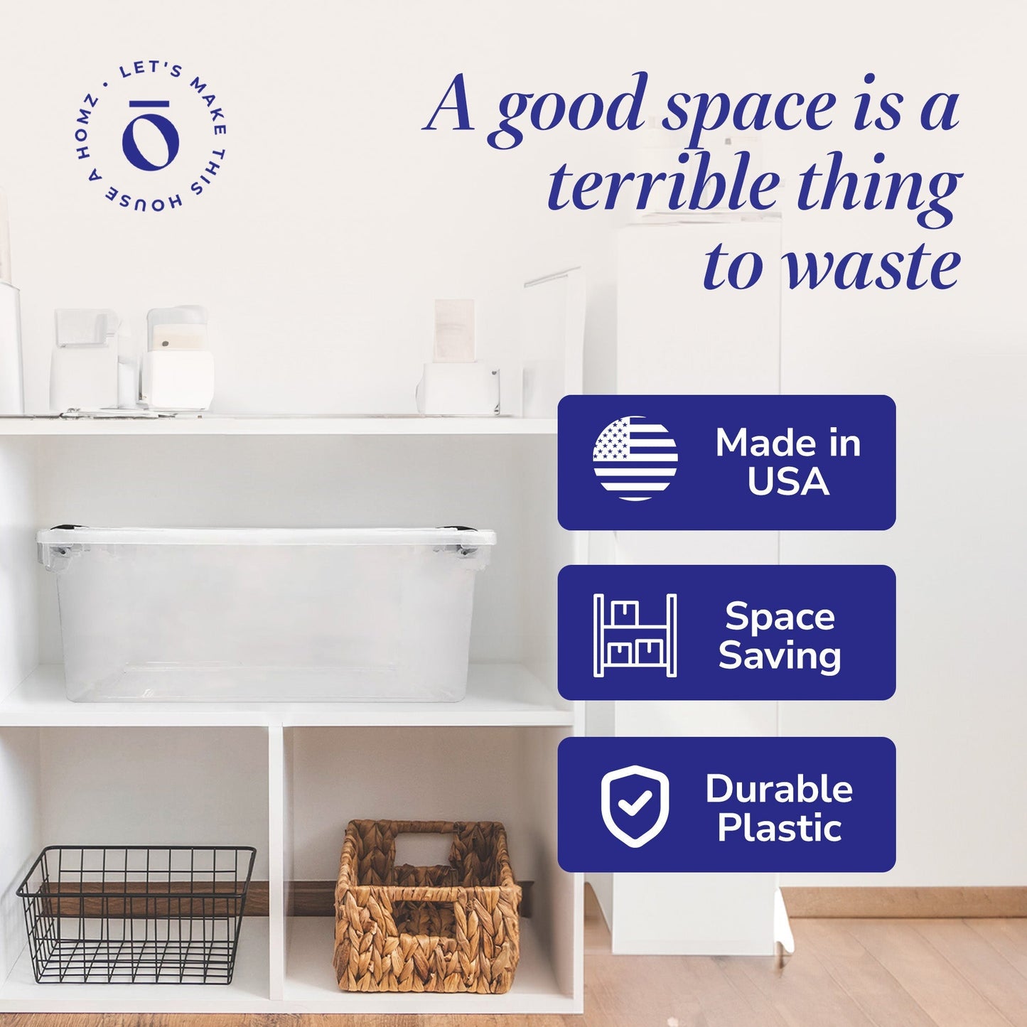 Homz 64Qt Stackable Plastic Storage Bin Container Box w/Latch Lid, Clear(2 Pack)