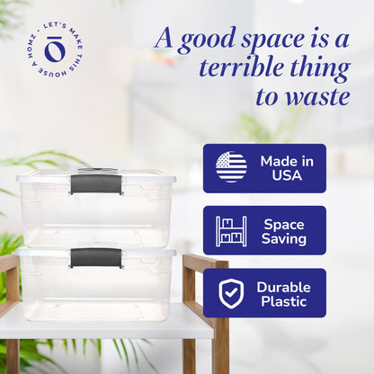 Homz 15.5 Qt Plastic Stackable Storage Container w/Lid, Gray Latch (16 Pack)