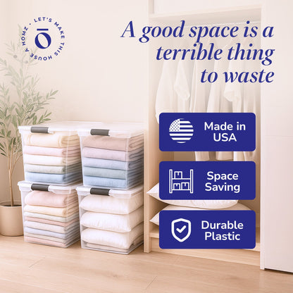 HOMZ 112 Quart Latching Plastic Storage Container, Extra Large, Clear (4 Pack)