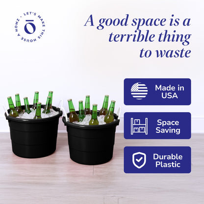 Homz 18 Gallon Plastic Utility Storage Bucket Tub w/ Rope Handles, Black, 6 Pack