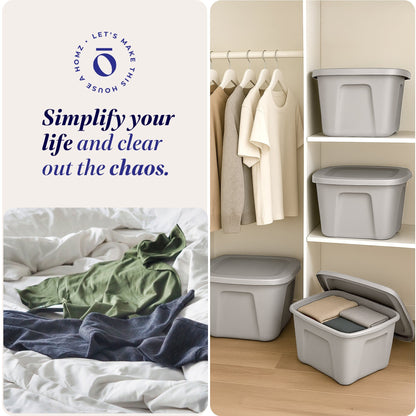 Homz 10 Gallon Heavy Duty Plastic Storage Container, Titanium Silver (8 Pack)