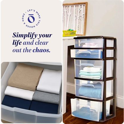 Homz Plastic 5 Drawer Storage Container Tower Closet Organizer, Black, 2 Pack