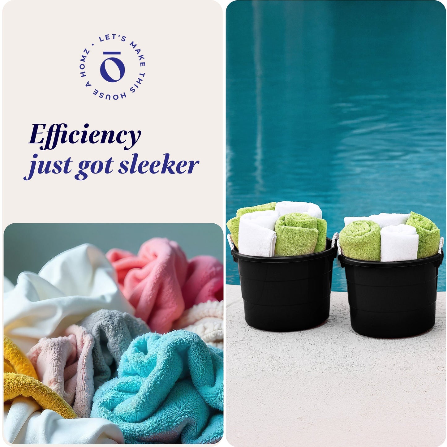 Homz 18 Gallon Plastic Utility Storage Bucket Tub w/ Rope Handles, Black, 4 Pack