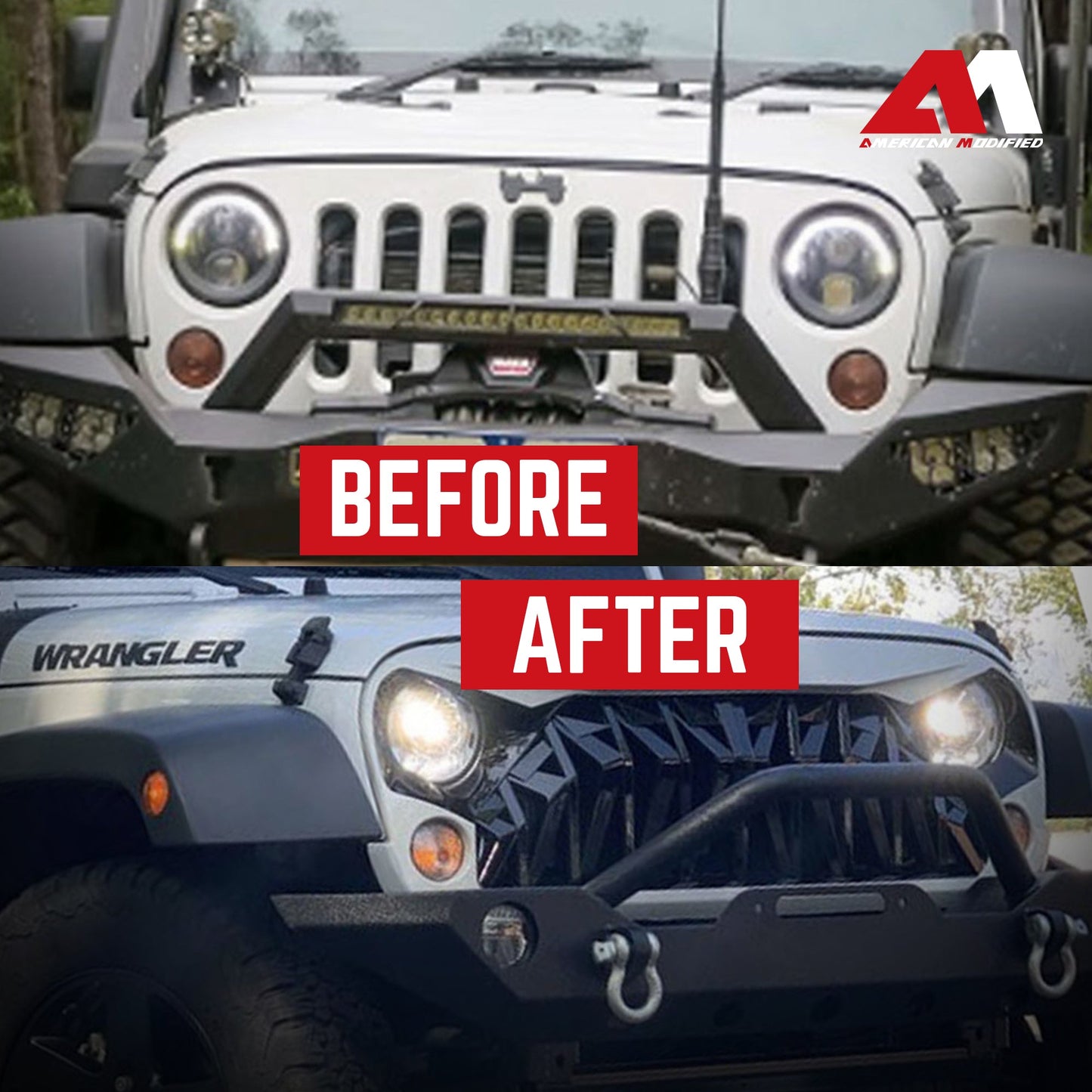 AMERICAN MODIFIED Front Shark Grille for 2007 to 2018 Jeep Models, White & Black - Find Fresh Goods
