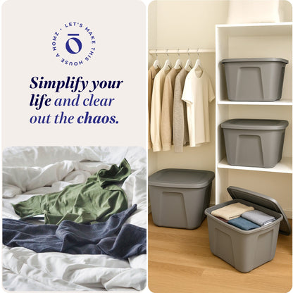 Homz 18-Gallon Stackable Plastic Storage Tote Container with Snap-On Lid, 8 Pack