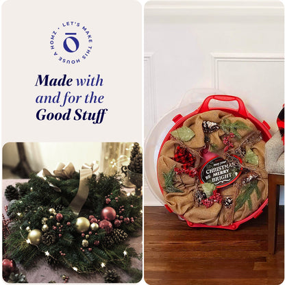 Homz 24 Inch Seasonal Holiday Christmas Plastic Wreath Storage Box, Red (6 Pack)