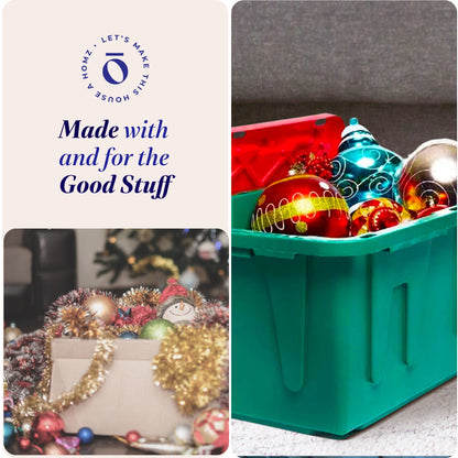 HOMZ Durabilt 27 Gallon Heavy Duty Holiday Storage Tote, Green/Red (2 Pack)