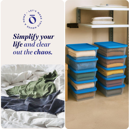 Homz Snaplock 6 Qt Stackable Plastic Storage Container w/ Lid, Blue (10 Pack)