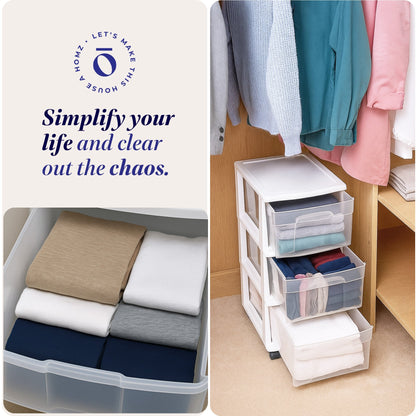 Homz Plastic 3 Drawer Medium Storage Tower, Clear Drawers/White Frame (2 Pack)