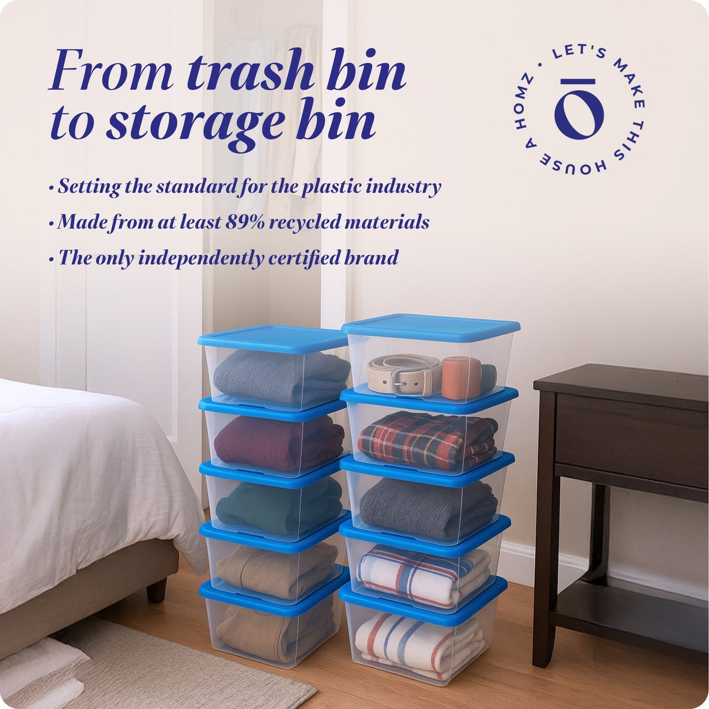 Homz Snaplock 6 Qt Stackable Plastic Storage Container w/ Lid, Blue (10 Pack)