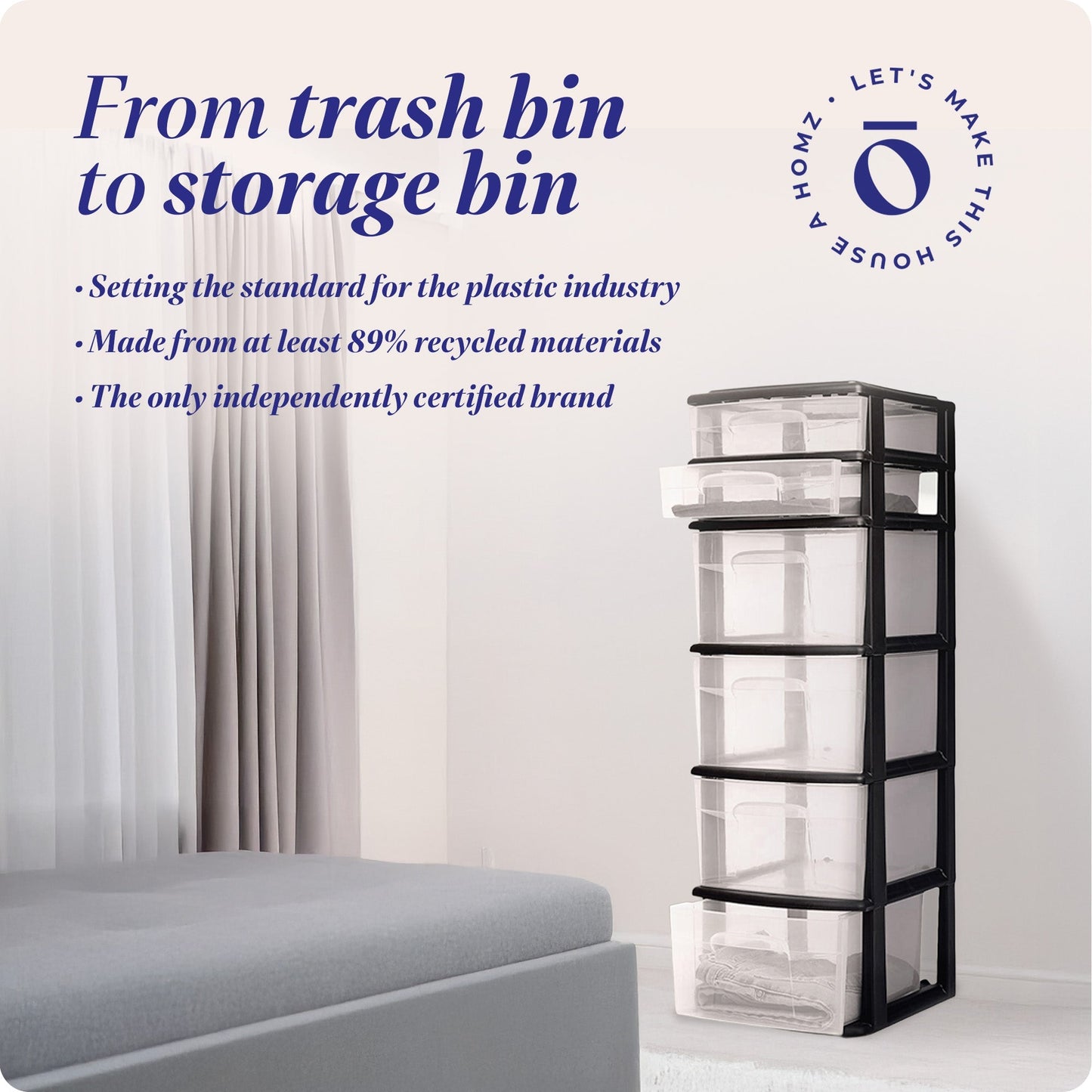 Homz 6-Drawer Plastic Bedroom & Closet Organizer Storage, Clear/Black Frame